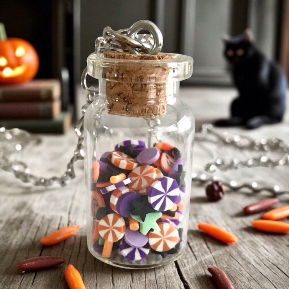 🆕 Halloween Candy in a Jar Pendant Necklace Stainless Steel